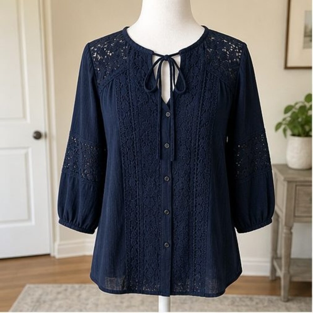 Navy V Neck Top